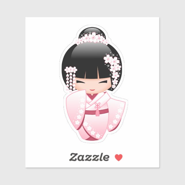 White Kimono Kokeshi Doll - Cute Geisha Girl (Sheet)