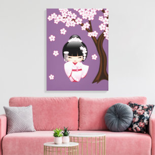 White Kimono Kokeshi Doll - Cute Geisha Girl Canvas Print