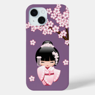 White Kimono Kokeshi Doll - Cute Geisha Girl iPhone 15 Case