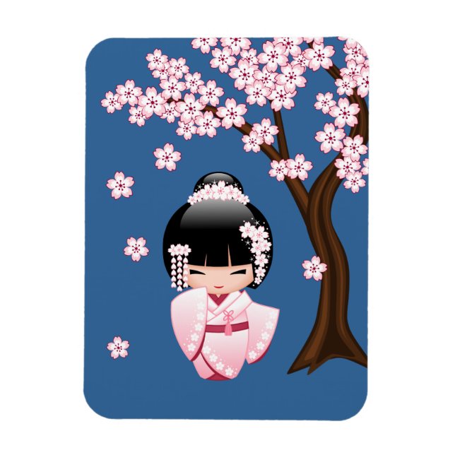 White Kimono Kokeshi Doll - Cute Geisha Girl Magnet (Vertical)