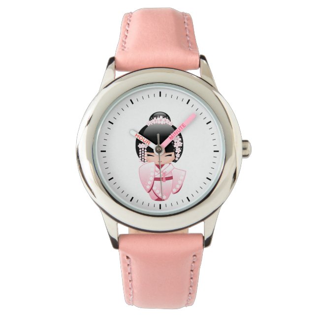 White Kimono Kokeshi Doll - Cute Geisha Girl Watch (Front)