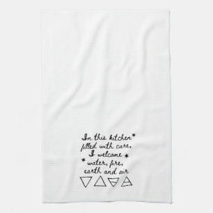 White Kitchen Towel Witch Pagan Encantation Symbol
