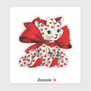 White kitte Cat With hearts Vintage Valentines Art