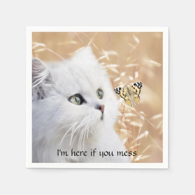 White kitten and butterfly napkin (Front)