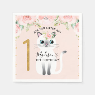 White Kitten Are You Kitten Me 1st Birthday Paper Napkin