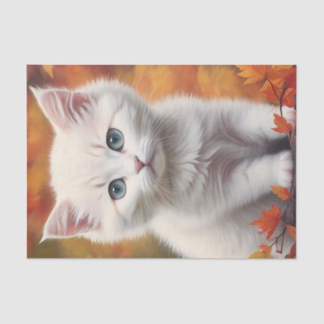 White Kitten Autumn Portrait Tissue Paper (Front)