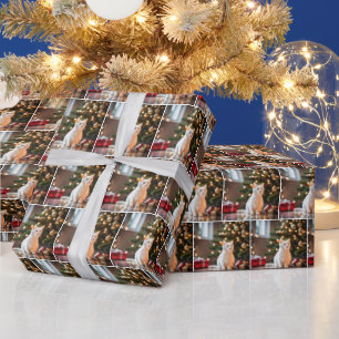 White Kitten By Christmas Tree Wrapping Paper