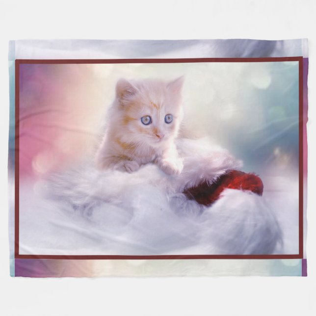 White Kitten Fleece Blanket (Front (Horizontal))