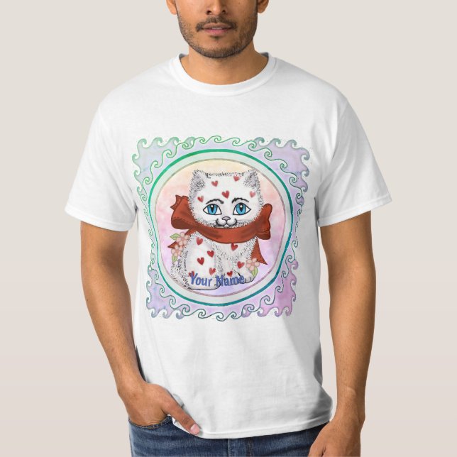 White Kitten Hearts  t-shirts (Front)