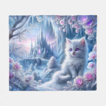 White Kitten in Fantasy Ice Kingdom