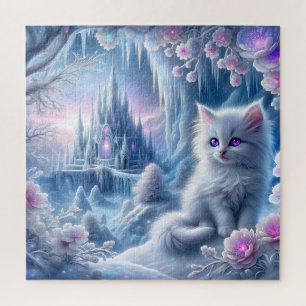 White Kitten in Fantasy Ice Kingdom Jigsaw Puzzle