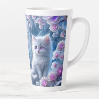 White Kitten in Fantasy Ice Kingdom Latte Mug