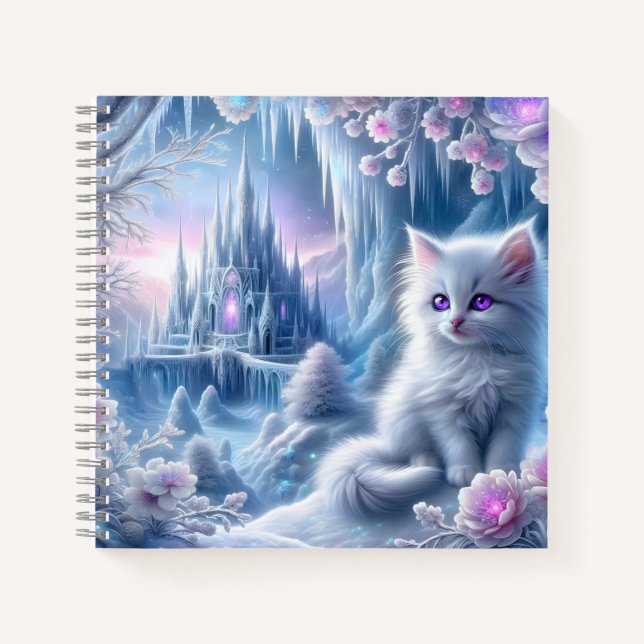 White Kitten in Fantasy Ice Kingdom  Notebook (Front)
