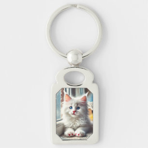 White Kitten Keychain