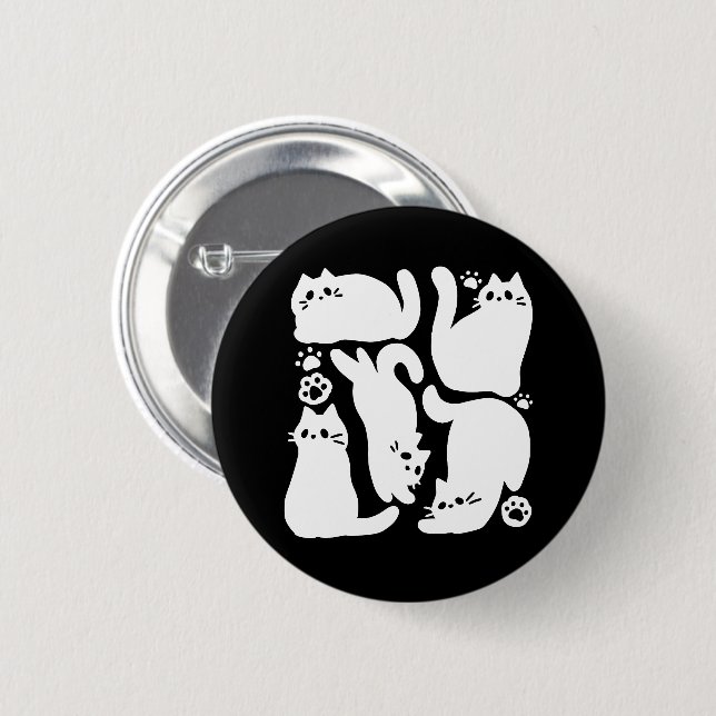 White Kitten Silhouettes - Cute Feline Design 2 Inch Round Button (Front & Back)