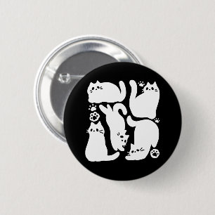 White Kitten Silhouettes - Cute Feline Design 2 Inch Round Button