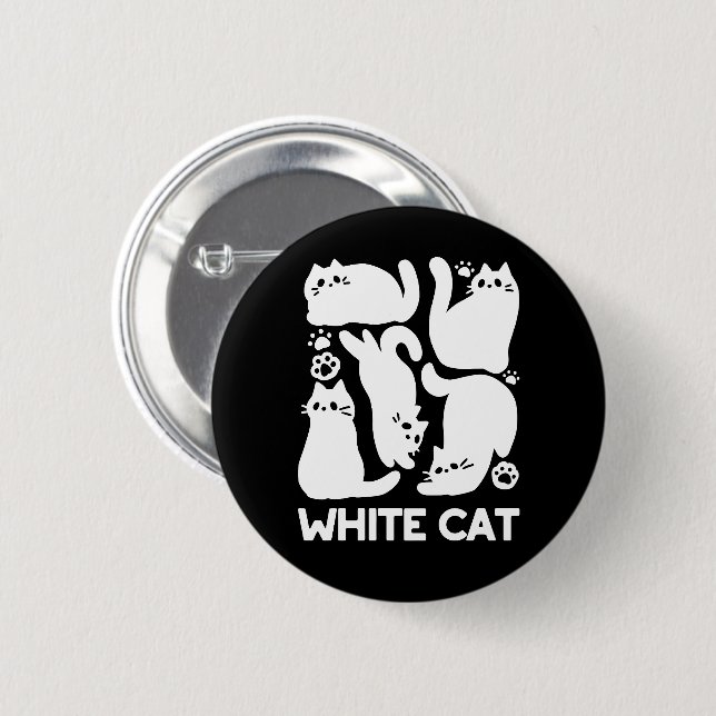 White Kitten Silhouettes - Cute Feline Design 2 Inch Round Button (Front & Back)