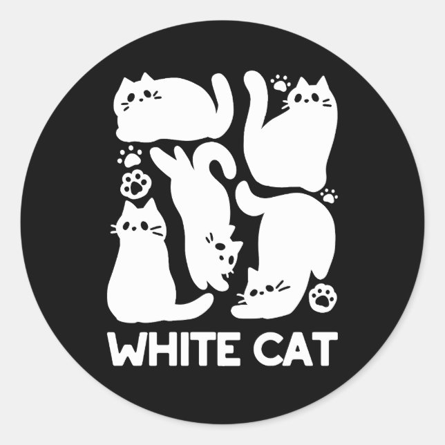 White Kitten Silhouettes - Cute Feline Design Classic Round Sticker (Front)