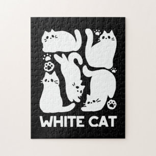 White Kitten Silhouettes - Cute Feline Design Jigsaw Puzzle