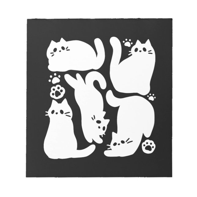 White Kitten Silhouettes - Cute Feline Design Notepad (Front)