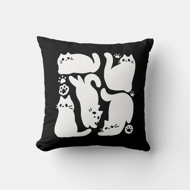 White Kitten Silhouettes - Cute Feline Design Throw Pillow (Front)