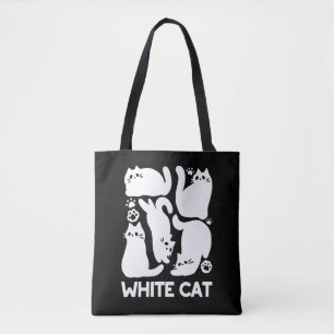 White Kitten Silhouettes - Cute Feline Design Tote Bag