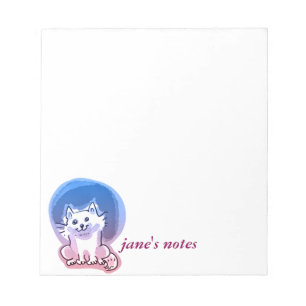 white kitty cartoon style illustration notepad