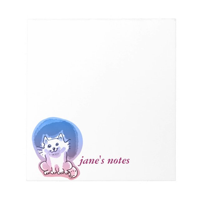 white kitty cartoon style illustration notepad (Front)