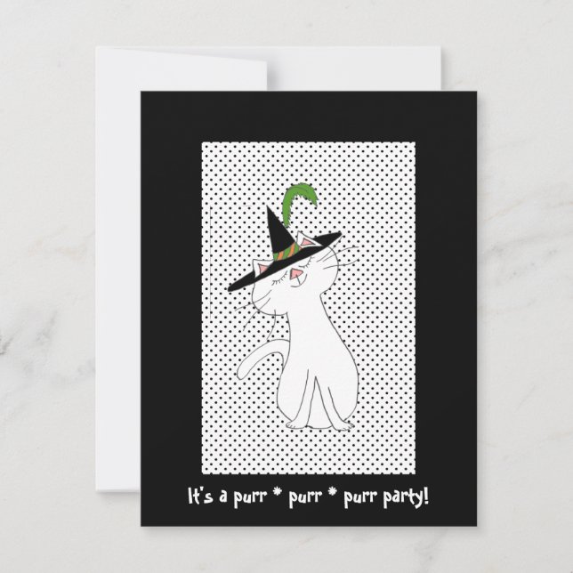 White Kitty Cat Black White Halloween Invitation (Front)