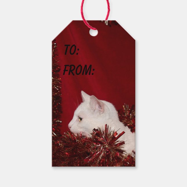 White kitty cat Christmas Gift Tags (Front)
