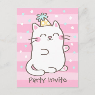 White Kitty Cat Girls Birthday Party Invitations