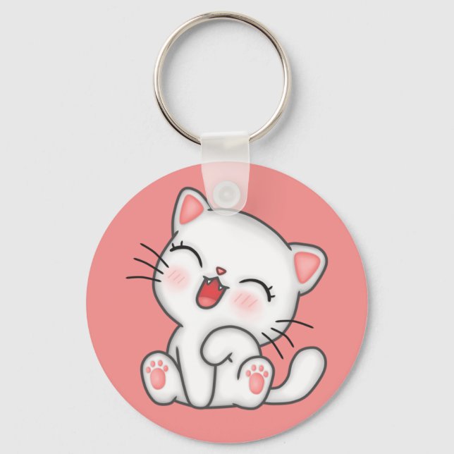 White Kitty Cat Keychain (Front)