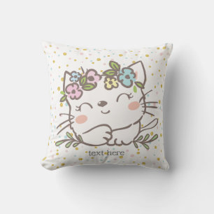 white kitty cat, kitten, animals throw pillow