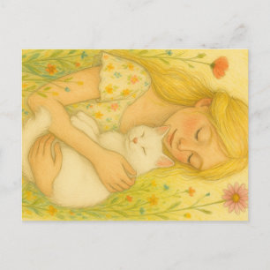 White Kitty Cat Mom Holiday Postcard