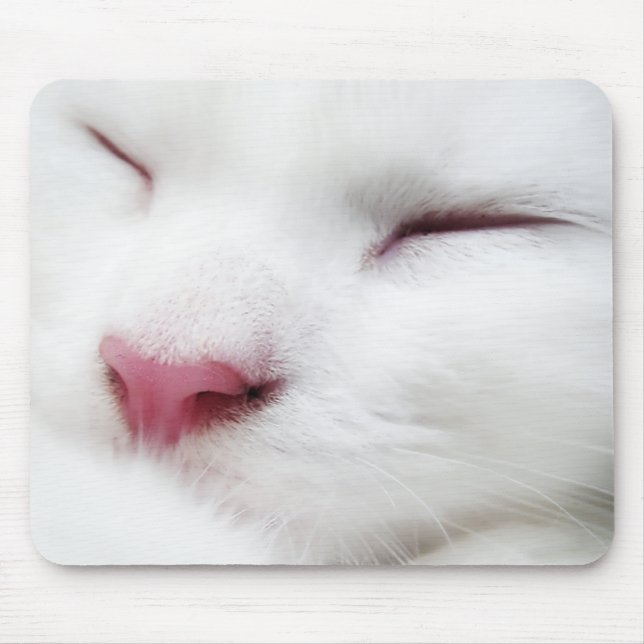 White Kitty Cat Sleeping Face Mousepad (Front)