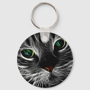 White Kitty Face Abstract   Fractal Kitty Keychain