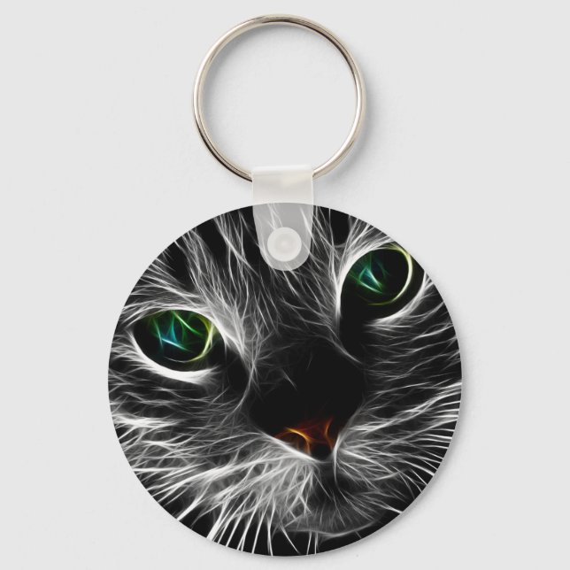 White Kitty Face Abstract | Fractal Kitty Keychain (Front)