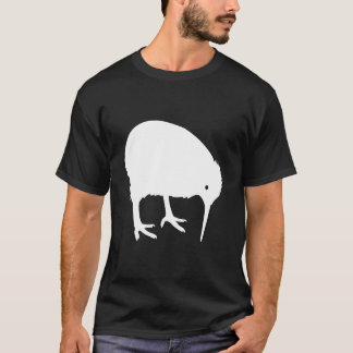 White Kiwi Bird Silhouette Pecking at the Ground T-Shirt