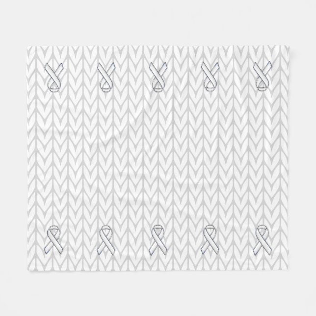 White Knit Ribbon Awareness Print Fleece Blanket (Front (Horizontal))
