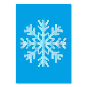 White Knit Snowflake on Sky Blue Table Number