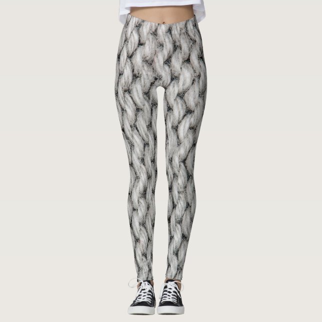 White knitted wool texture, close-up photo. leggings (Front)