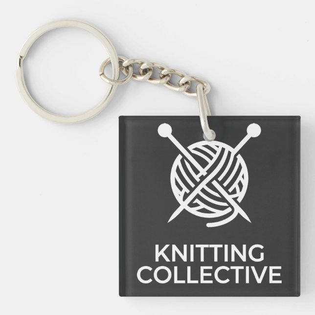 White Knitting Collective Keychain (Front)