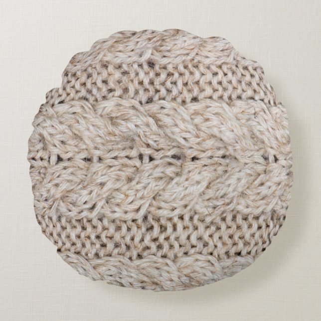 White knitting wool texture background. round pillow (Front)