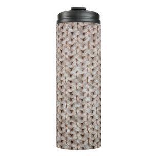 White knitting wool texture background. thermal tumbler