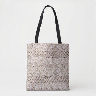 White knitting wool texture background. tote bag
