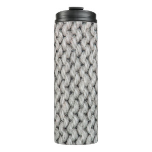 White knitting wool texture closeup photo backgrou thermal tumbler