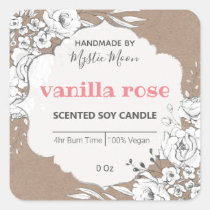 White Kraft Floral Soy Candle Label