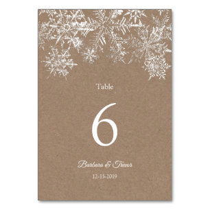 White & Kraft Snowflakes Christmas Winter Wedding Table Number