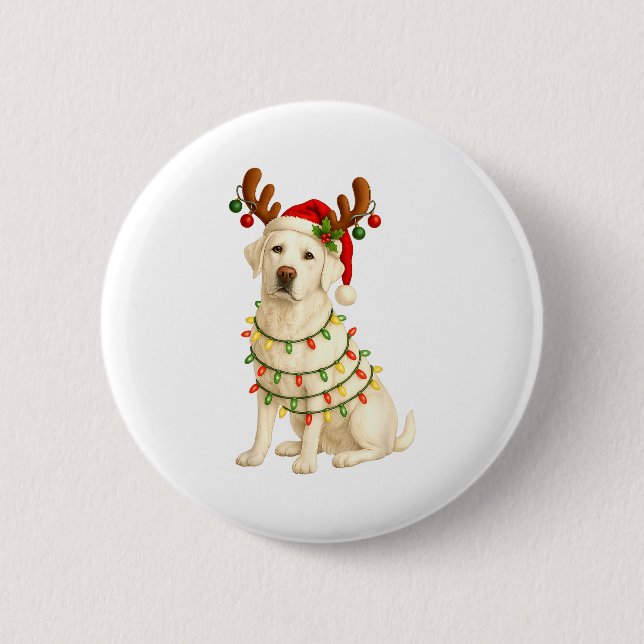White Lab Christmas Tree Light Pajama Labrador Dog 2 Inch Round Button (Front)