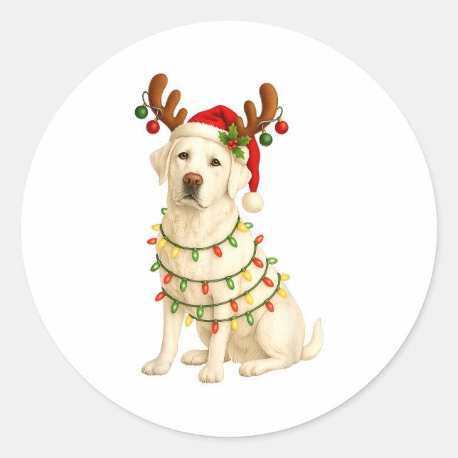 White Lab Christmas Tree Light Pajama Labrador Dog Classic Round Sticker (Front)